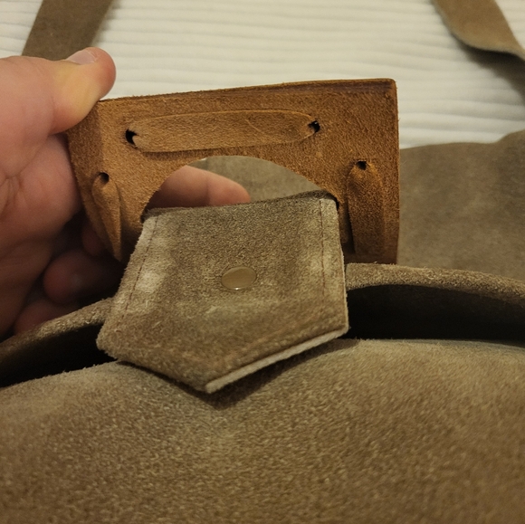 Vintage Takahashi Light tan/ cream/green color Suede Leather Purse - Picture 3 of 13